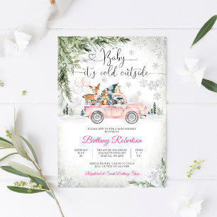 Vinter Rosa Lastbils Baby Shower Inbjudan