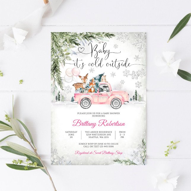 Vinter Rosa Lastbils Baby Shower Inbjudan (Skapare uppladdad)
