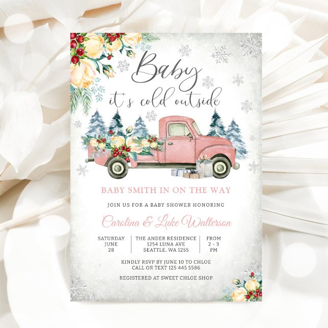 Vinter Rosa Lastbils Baby Shower Inbjudan (Skapare uppladdad)