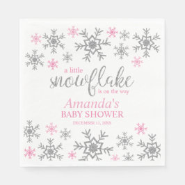 Vinter Rosa Snöflinga Bebis Shower Pappersservett