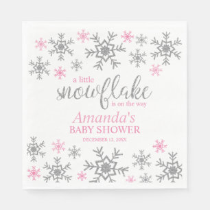 Vinter Rosa Snöflinga Bebis Shower Pappersservett