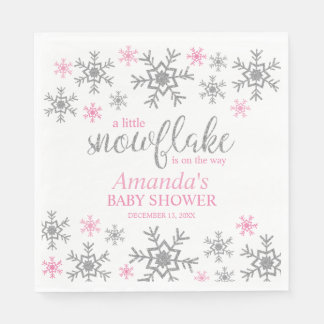 Vinter Rosa Snöflinga Bebis Shower Pappersservett