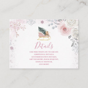 Vinter Rosa Snöflinga Släd Baby Shower Detaljer Tilläggskort