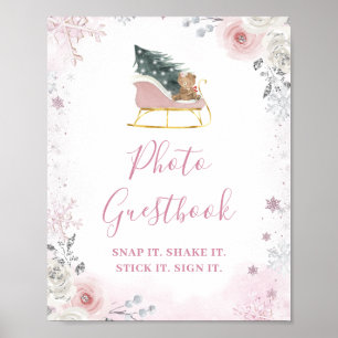 Vinter Rosa Snöflinga Släd Gästbok Poster