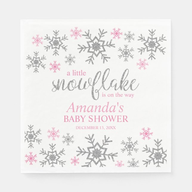 Vinter Rosa Snowflake Baby Shower Pappersservett (Framsidan)