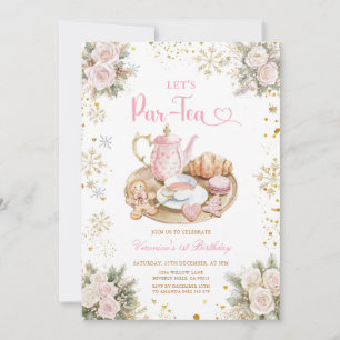 Vinter Rosa Tea Party Födelsedags Snöflingor Inbjudningar