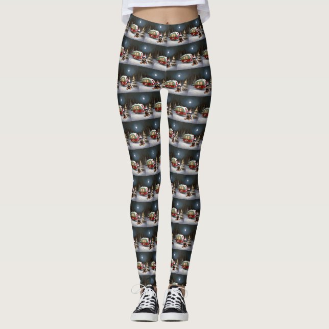 Vinter Rottweiler Husvagn Juläventyr Leggings (Framsida)