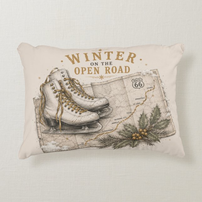 Vinter Route 66 Holiday Road Trip Dekoration Prydnadskudde (Framsidan)