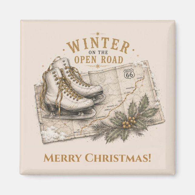 Vinter Route 66 julskåpsdekor Magnet (Framsidan)