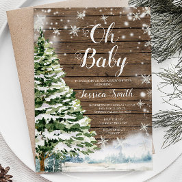 Vinter Rustic Wood Evergreen Baby Shower Inbjudningar