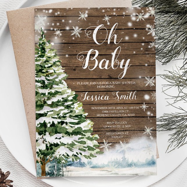 Vinter Rustic Wood Evergreen Baby Shower Inbjudningar (Skapare uppladdad)