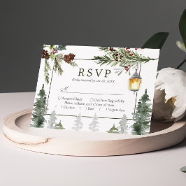 Vinter Rustik Tall Botanisk Lykta Bröllop OSA Kort