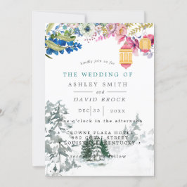 Vinter Rustika Tallträd Botanisk Lykta Bröllop Inbjudningar