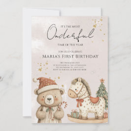 Vinter Santa Bear-julhuset Birthday Inbjudningar