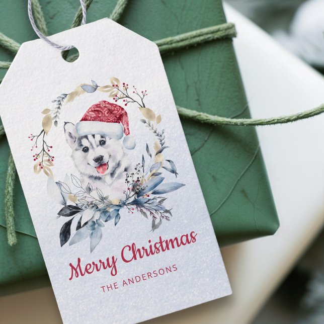 Vinter Santa Hatt Husky Anpassad Julklapp Presentetikett (Skapare uppladdad)