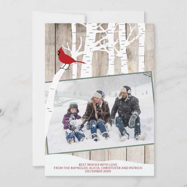 Vinter säsong birch träd fotorustik lingved julkort (Framsida)