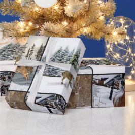 Vinter Säsong Hjort Kollage Vilda Djur Presentpapp Presentpapper