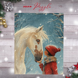 Vinter Scene Bevackra Horse and Girl Puzzle Pussel