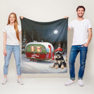 Vinter Schnauzer Husvagn Juläventyr Fleecefilt