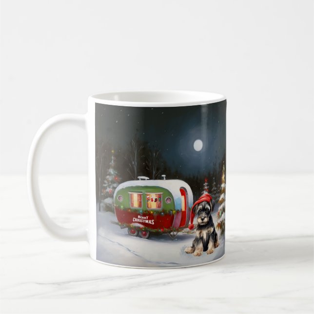 Vinter Schnauzer Husvagn Juläventyr Kaffemugg (Vänster)