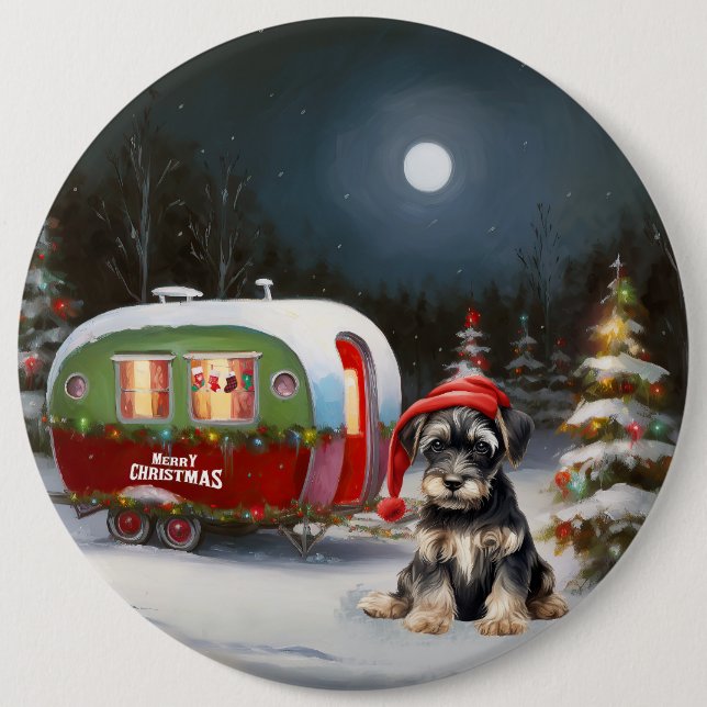 Vinter Schnauzer Husvagn Juläventyr Knapp (Framsida)