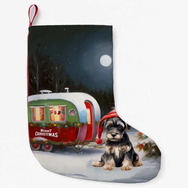 Vinter Schnauzer Husvagn Juläventyr Liten Julstrumpa (Framsidan)