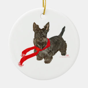 Vinter Scottie i Wam-scarf Julgransprydnad Keramik