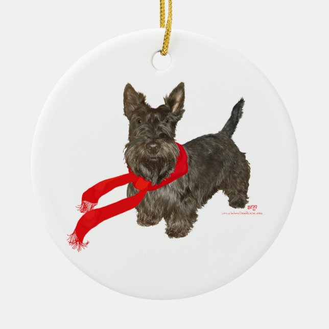 Vinter Scottie i Wam-scarf Julgransprydnad Keramik (Framsidan)