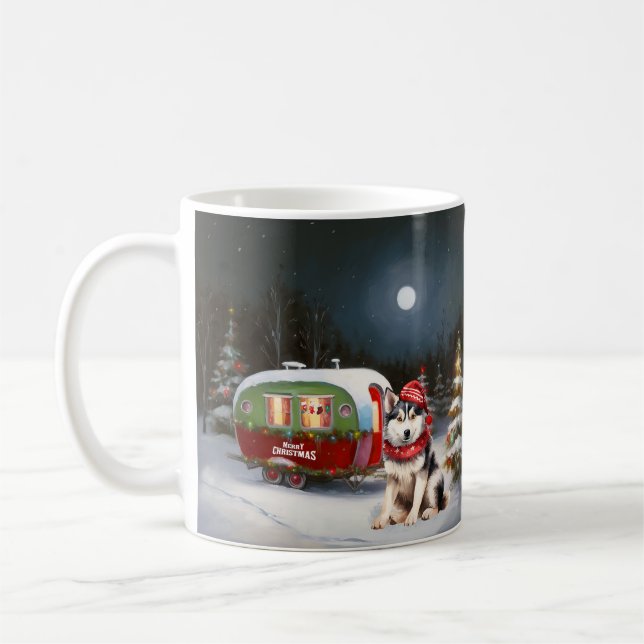 Vinter Sibirisk Husky Karavan Juläventyr Kaffemugg (Vänster)