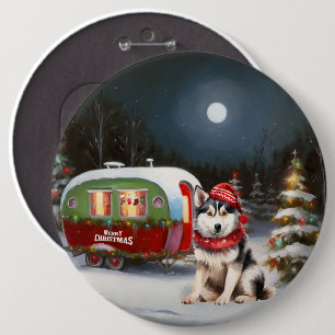 Vinter Sibirisk Husky Karavan Juläventyr Knapp