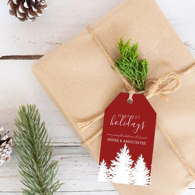 Vinter Siluett Träd Holiday Personlig Röd Presentetikett (Winter Silhouette Trees Holiday Personalized Red Gift Tags)