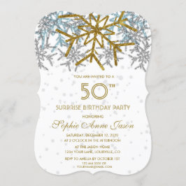 Vinter Silver Rosa Blue Snöflingor 50 BIRTHDAY Inbjudningar