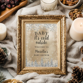 Vinter silver snö tall guld välkommen baby shower poster