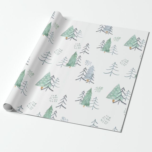 Vinter Skandinaviskt Träd Handmålat Mönster Presentpapper (Utrullad)
