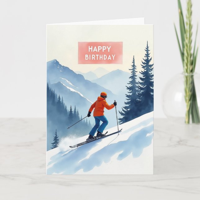 Vinter skida födelsedagskort kort (Framsida)