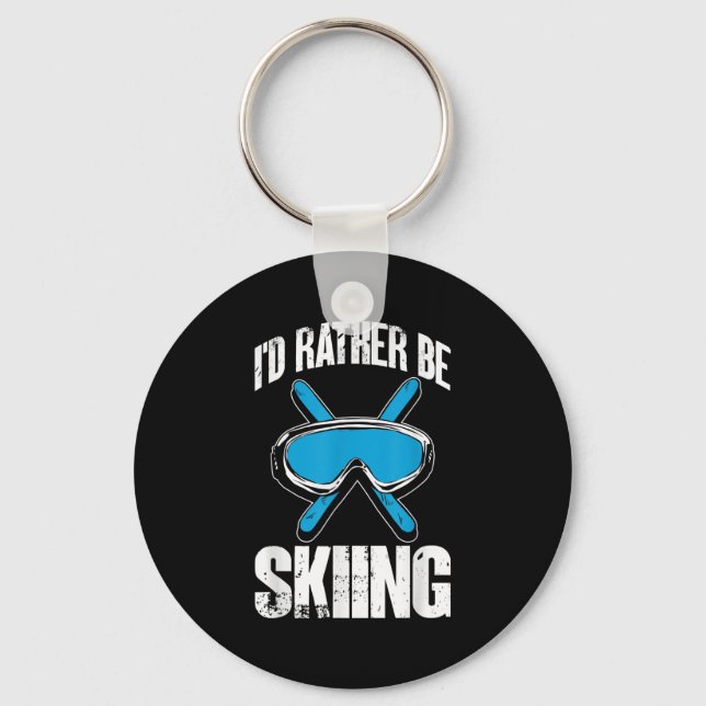 Vinter Skidåkning Rolig Skidåkare Jag Skulle Hellr Nyckelring (Framsida)