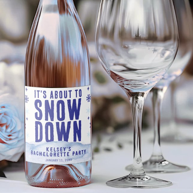 Vinter Skidåkning Snö Snöflinga Systerfest (Winter Skiing Snow Snowflake Bachelorette Party Sparkling Wine Label
)