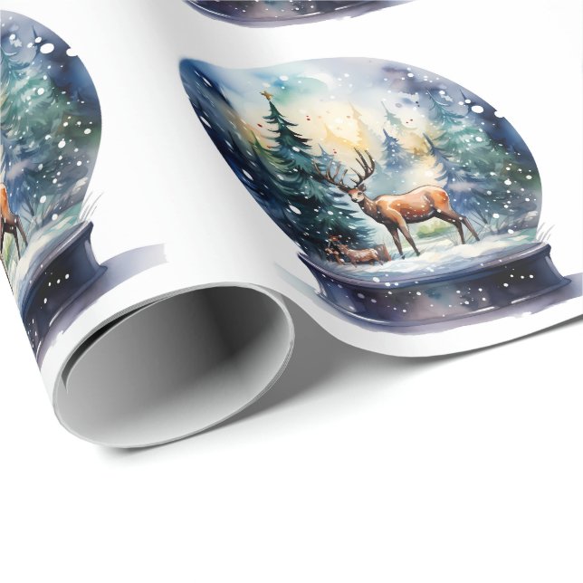 Vinter Skog Akvarell Renar Presentpapper (Rullad Hörn)