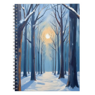 Vinter Skog Akvarell Träd Blå Anteckningsbok