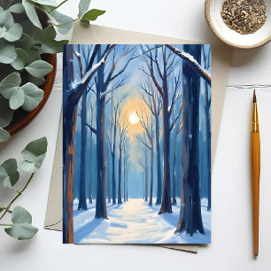 Vinter Skog Akvarell Träd Vykort
