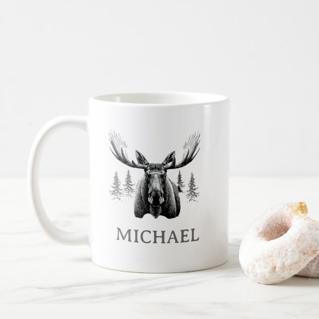 Vinter Skog Älg Personlig   Kaffemugg (Med munk)
