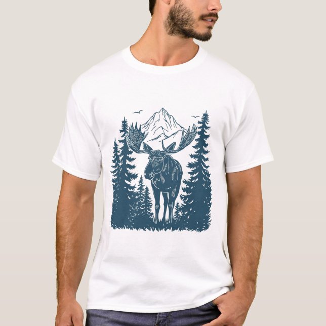 Vinter skog älg vid sjö t shirt (Framsida)