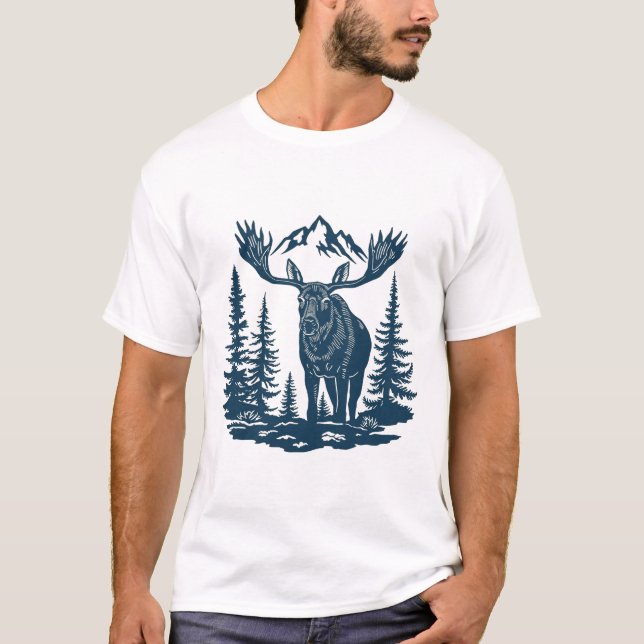Vinter skog älg vid sjö t shirt (Framsida)