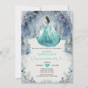 Vinter Skog Aqua Blå Prinsessa Klänning Quinceañer Inbjudningar