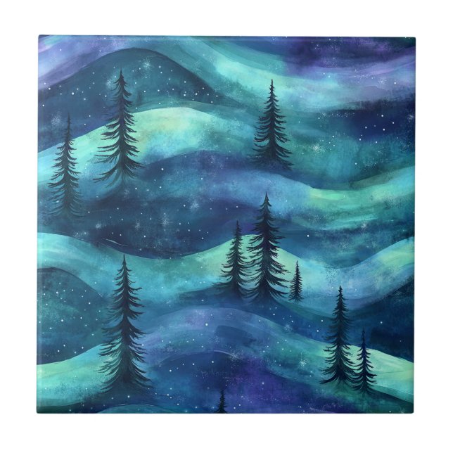 Vinter Skog Aurora Mönster Kakelplatta (Framsidan)