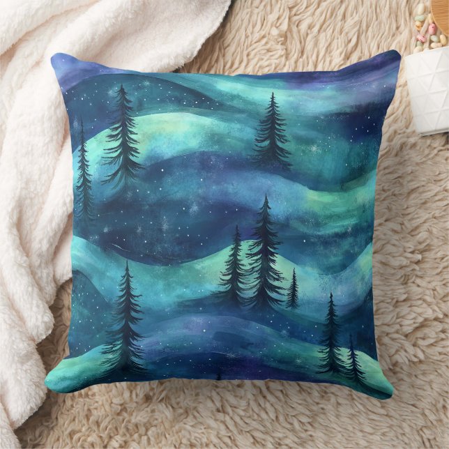 Vinter skog Aurora mönster Kudde (Filt)