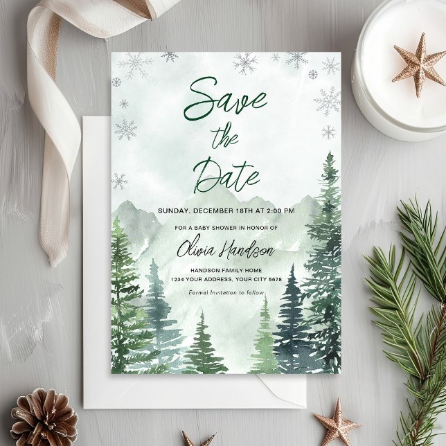 Vinter skog Baby Shower Spara datum Inbjudningar (Skapare uppladdad)