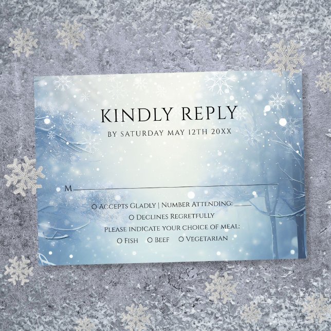 Vinter Skog Bröllop OSA Kort (Winter Wonderland Forest Wedding RSVP Card)