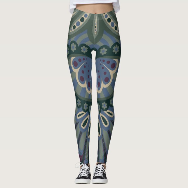 Vinter skog - Fjäder Paisley Leggings (Framsida)