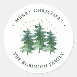 Vinter skog jul klassisk rund sticker runt klistermärke